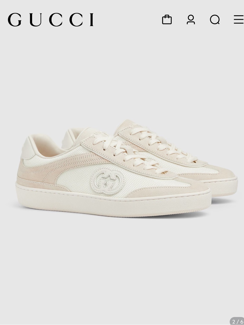 Authentic Gucci G75 GG Suede & Knit Low Top Sneaker Women 8.5US 38.5EU Off White